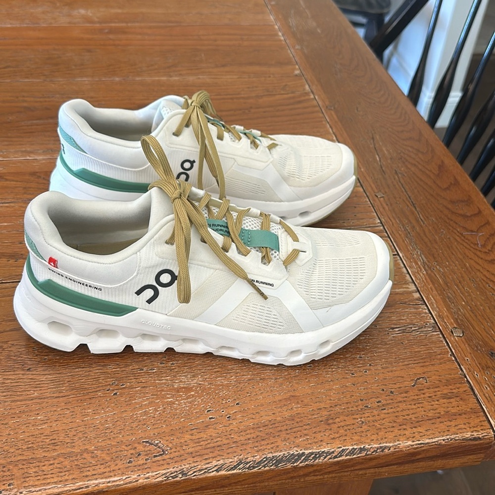 On Cloud Runner White and Green Athletic shoe womens